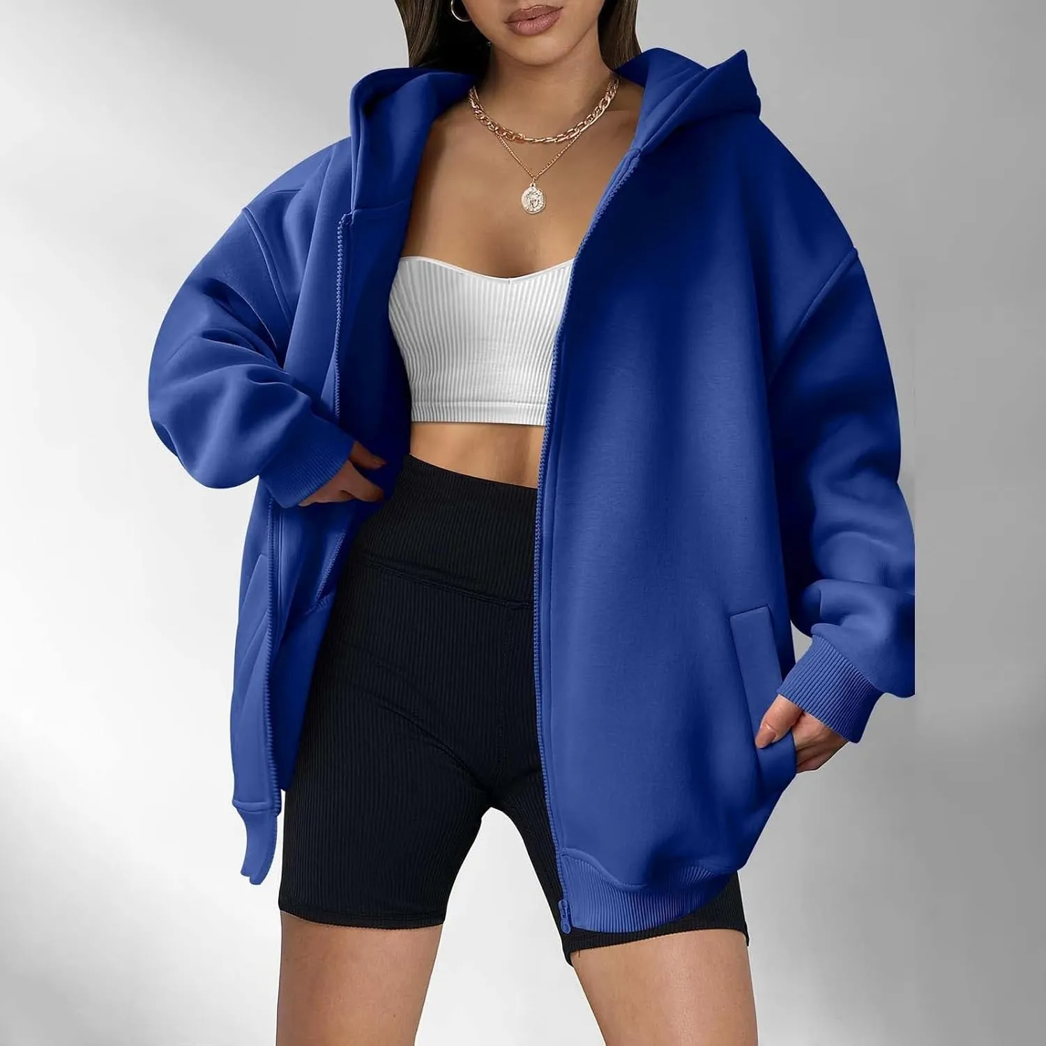 midelxp Oversized Zip Up Hoodies for Women Y2k Full Zip Sweatshirt Casual Full Zip Fleece Jackets with Hood Fall Outfits 2024