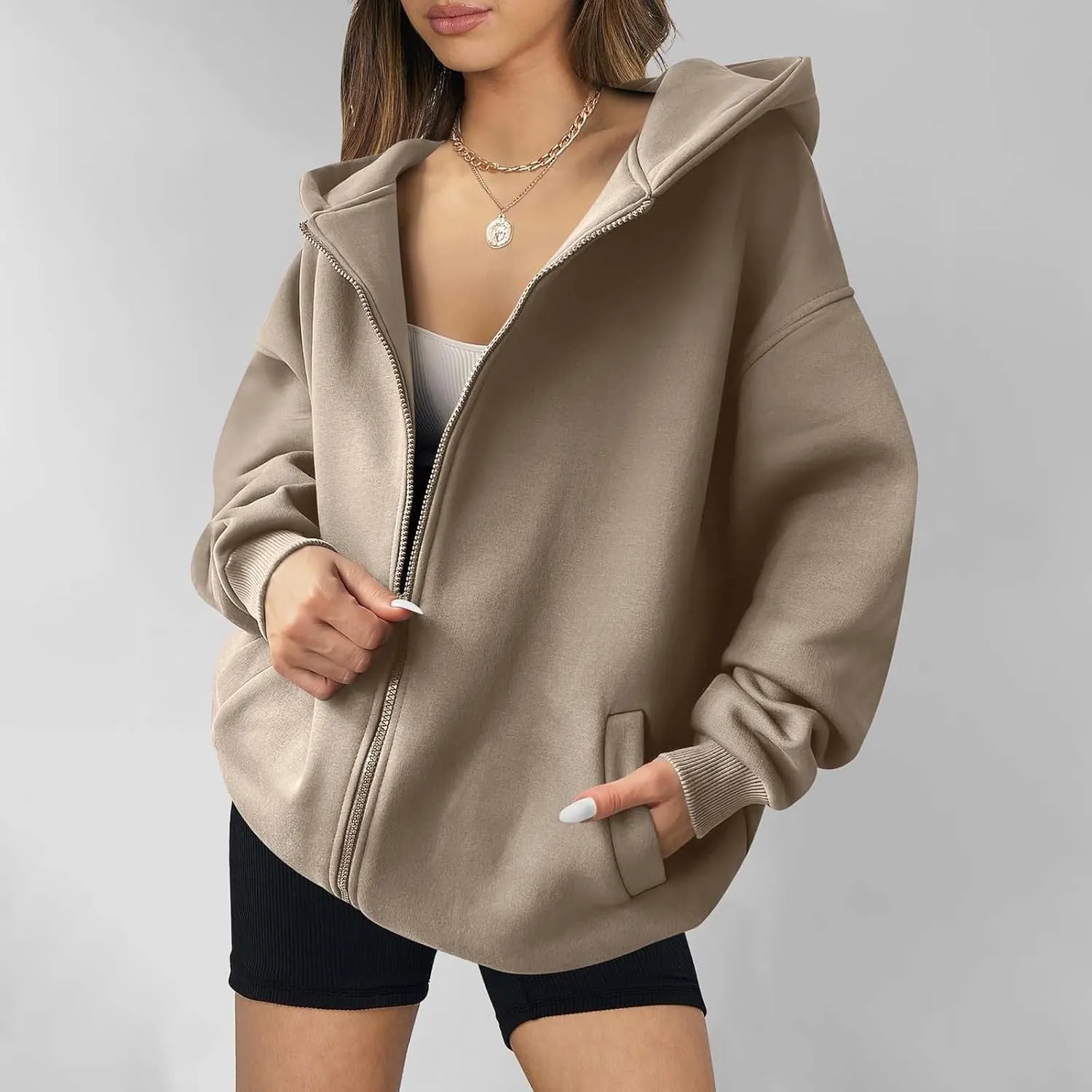 midelxp Oversized Zip Up Hoodies for Women Y2k Full Zip Sweatshirt Casual Full Zip Fleece Jackets with Hood Fall Outfits 2024