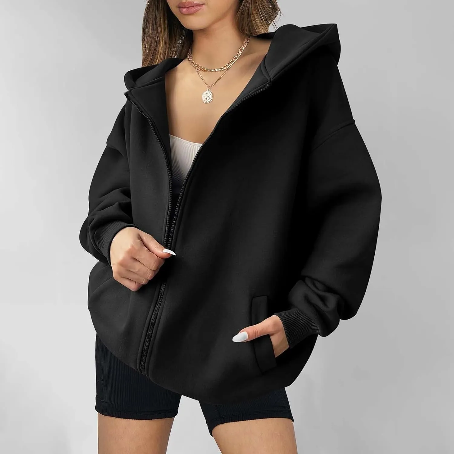 midelxp Oversized Zip Up Hoodies for Women Y2k Full Zip Sweatshirt Casual Full Zip Fleece Jackets with Hood Fall Outfits 2024