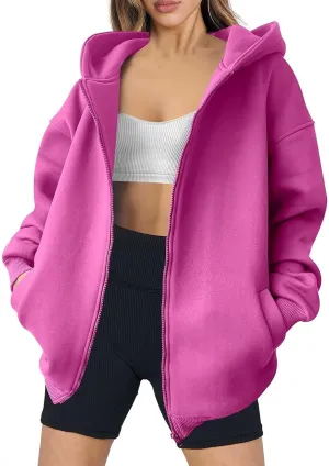 midelxp Oversized Zip Up Hoodies for Women Y2k Full Zip Sweatshirt Casual Full Zip Fleece Jackets with Hood Fall Outfits 2024