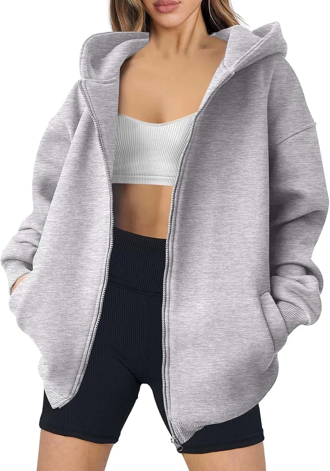 midelxp Oversized Zip Up Hoodies for Women Y2k Full Zip Sweatshirt Casual Full Zip Fleece Jackets with Hood Fall Outfits 2024