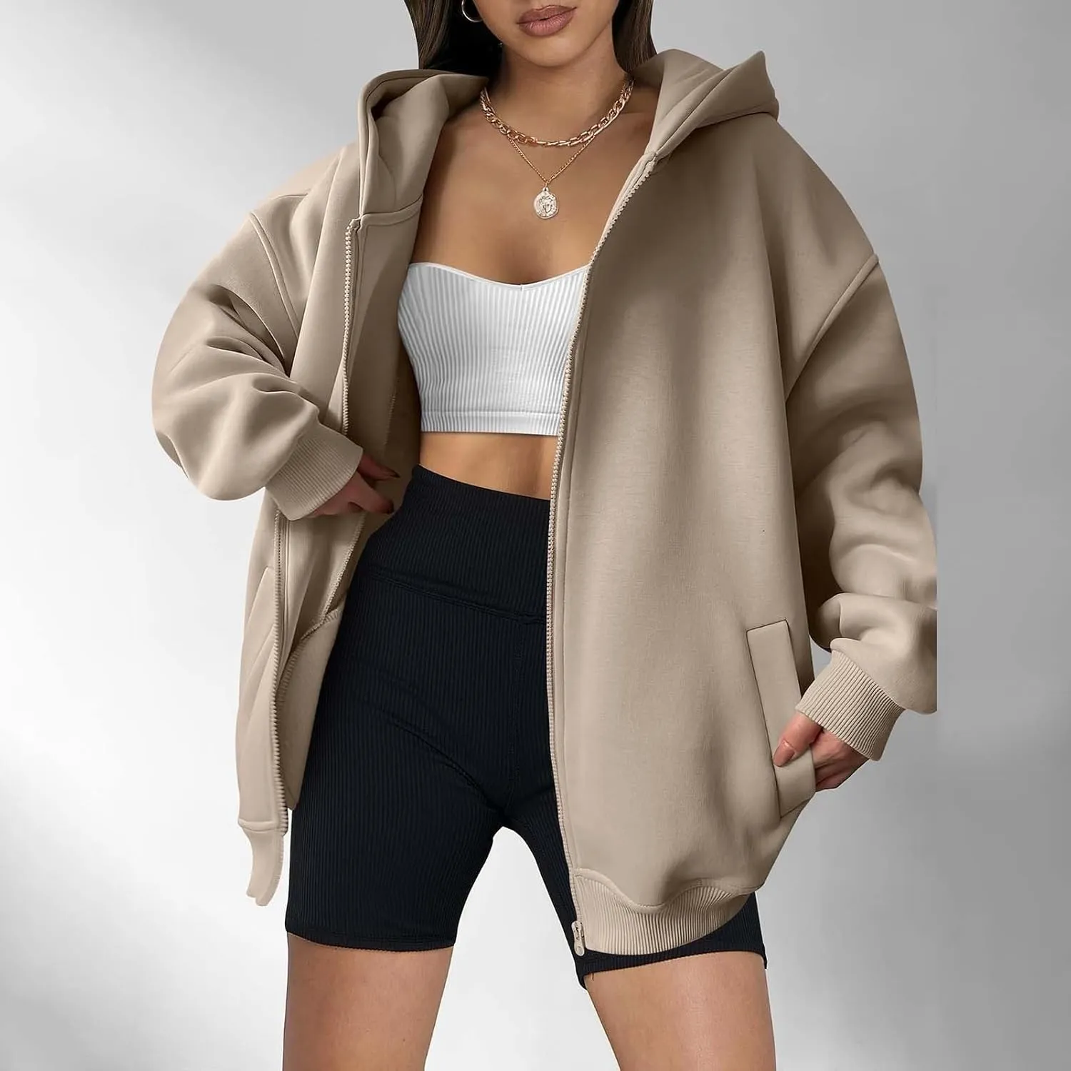 midelxp Oversized Zip Up Hoodies for Women Y2k Full Zip Sweatshirt Casual Full Zip Fleece Jackets with Hood Fall Outfits 2024