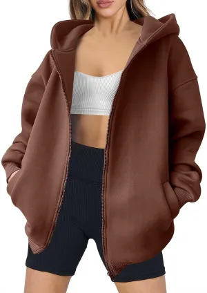 midelxp Oversized Zip Up Hoodies for Women Y2k Full Zip Sweatshirt Casual Full Zip Fleece Jackets with Hood Fall Outfits 2024
