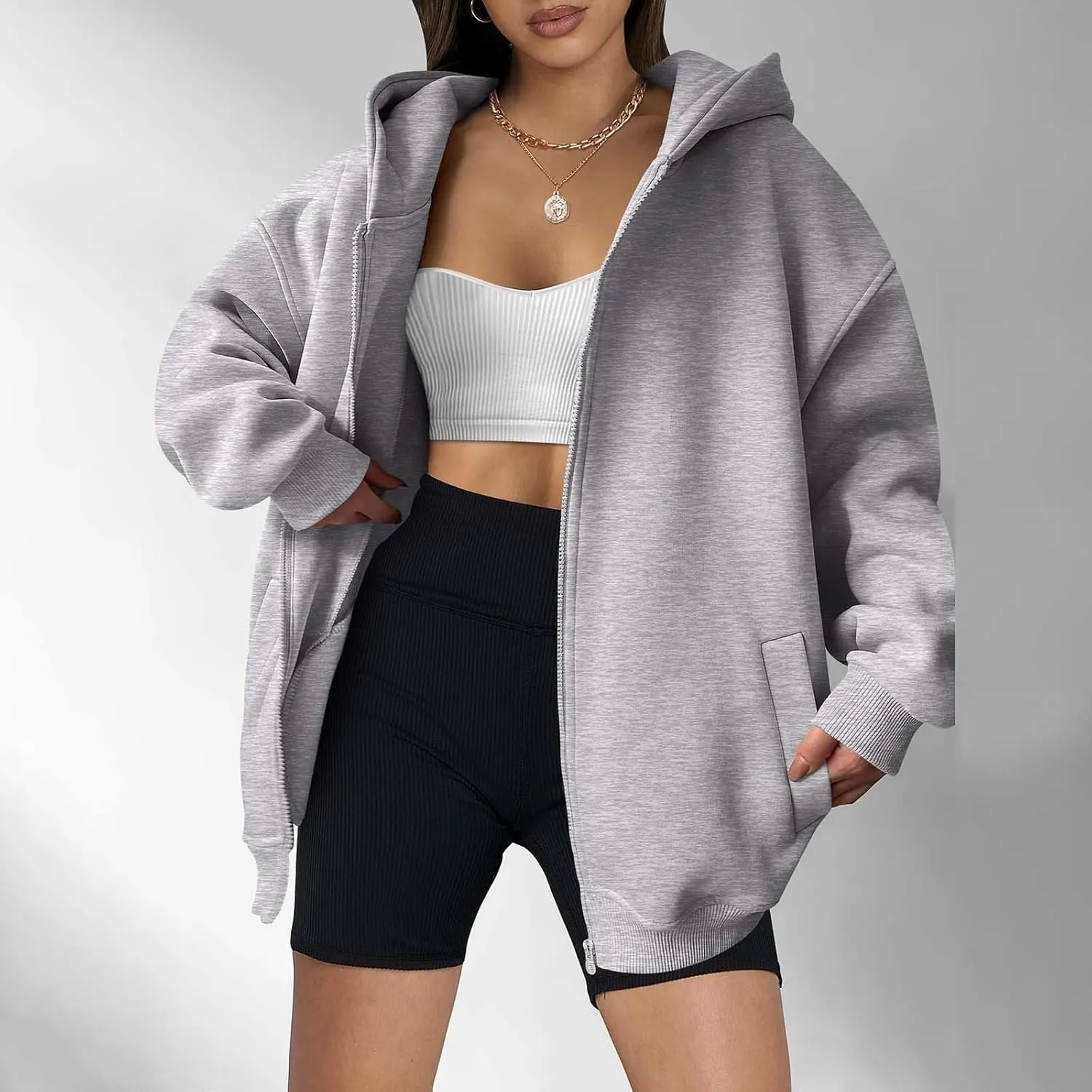 midelxp Oversized Zip Up Hoodies for Women Y2k Full Zip Sweatshirt Casual Full Zip Fleece Jackets with Hood Fall Outfits 2024