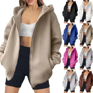 midelxp Oversized Zip Up Hoodies for Women Y2k Full Zip Sweatshirt Casual Full Zip Fleece Jackets with Hood Fall Outfits 2024