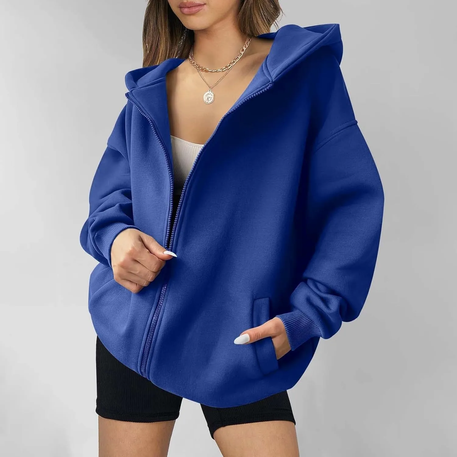 midelxp Oversized Zip Up Hoodies for Women Y2k Full Zip Sweatshirt Casual Full Zip Fleece Jackets with Hood Fall Outfits 2024
