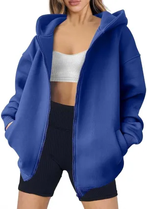 midelxp Oversized Zip Up Hoodies for Women Y2k Full Zip Sweatshirt Casual Full Zip Fleece Jackets with Hood Fall Outfits 2024