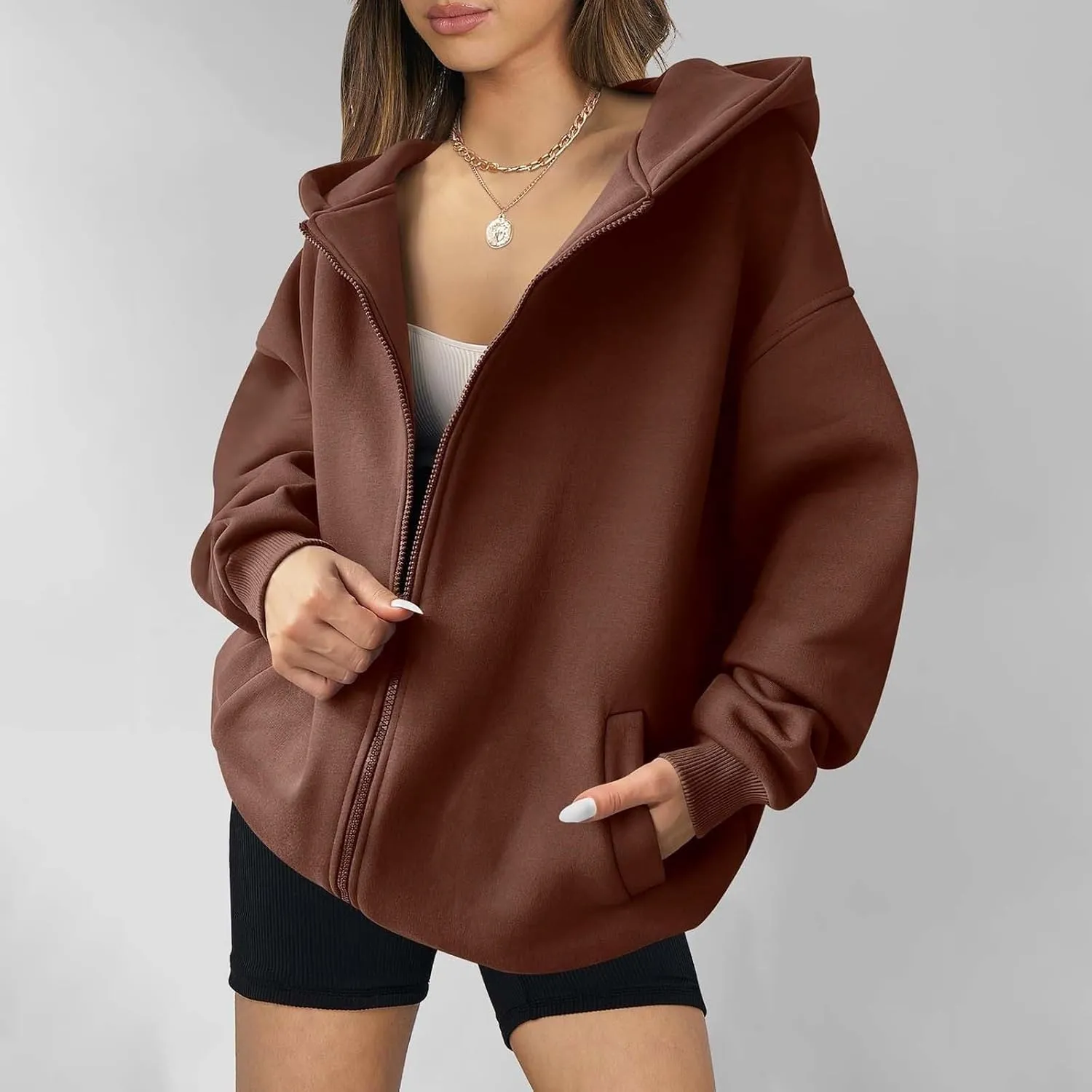 midelxp Oversized Zip Up Hoodies for Women Y2k Full Zip Sweatshirt Casual Full Zip Fleece Jackets with Hood Fall Outfits 2024