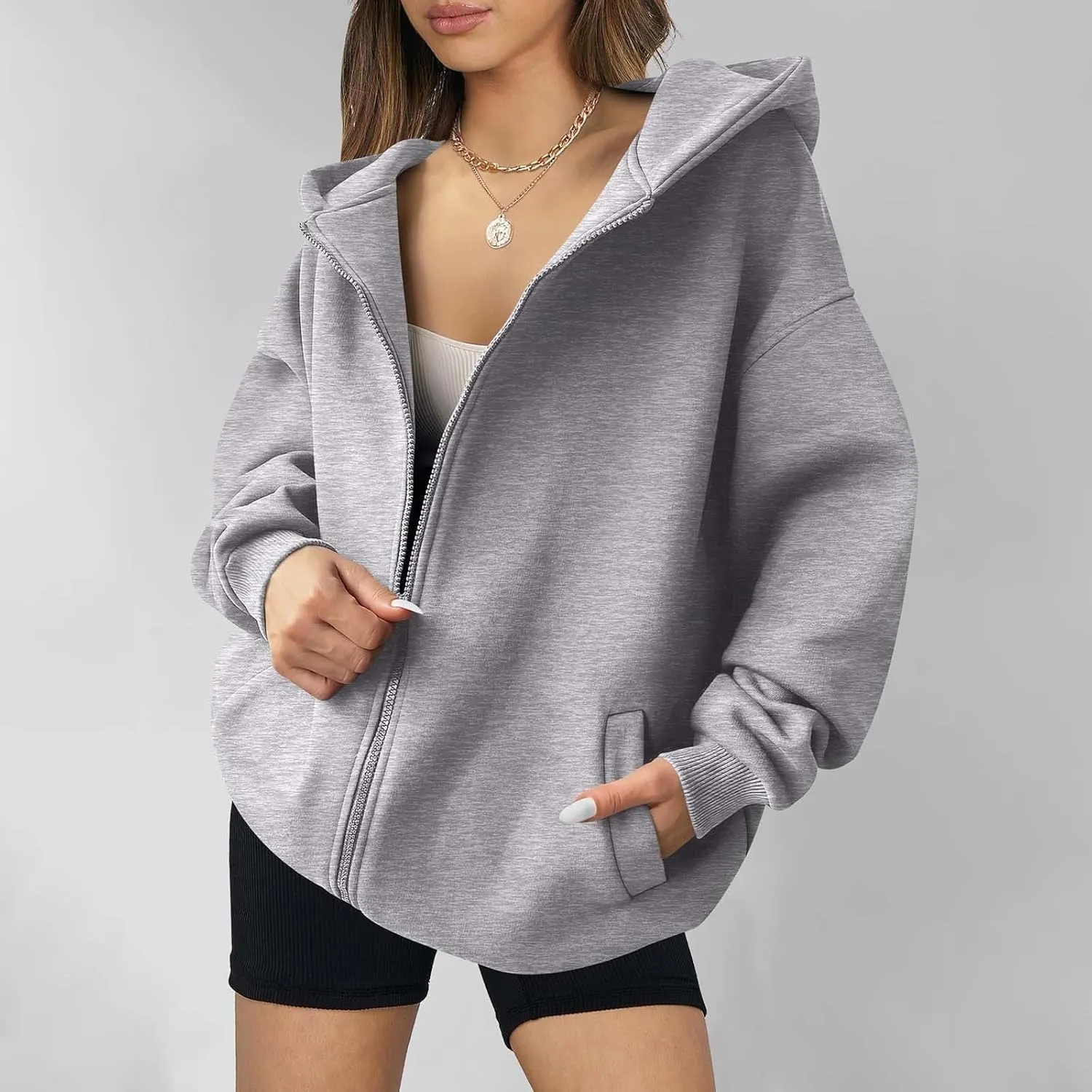 midelxp Oversized Zip Up Hoodies for Women Y2k Full Zip Sweatshirt Casual Full Zip Fleece Jackets with Hood Fall Outfits 2024
