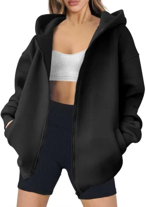 midelxp Oversized Zip Up Hoodies for Women Y2k Full Zip Sweatshirt Casual Full Zip Fleece Jackets with Hood Fall Outfits 2024