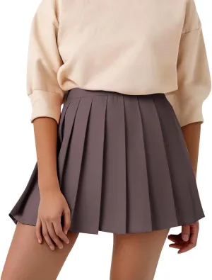 Midi Dresses for Women High Waisted Pleated Tennis Skirt School A-Line Skater Skirts with Lining Shorts
