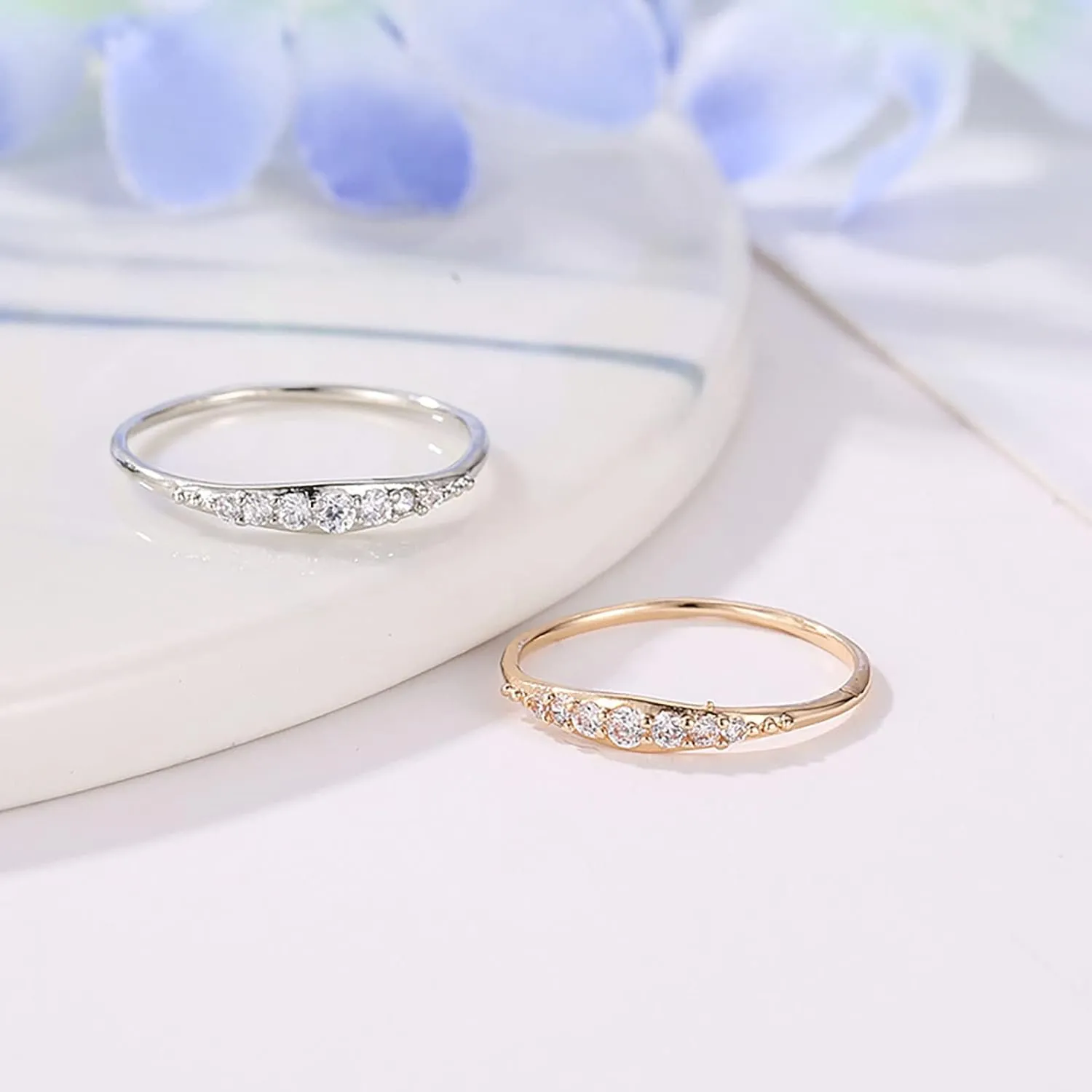 Midi Stackable Love Heart Ring 1MM Band For Teen Valentine's Day Minimalist CZ Gold Plated Silver Cubic Zirconia