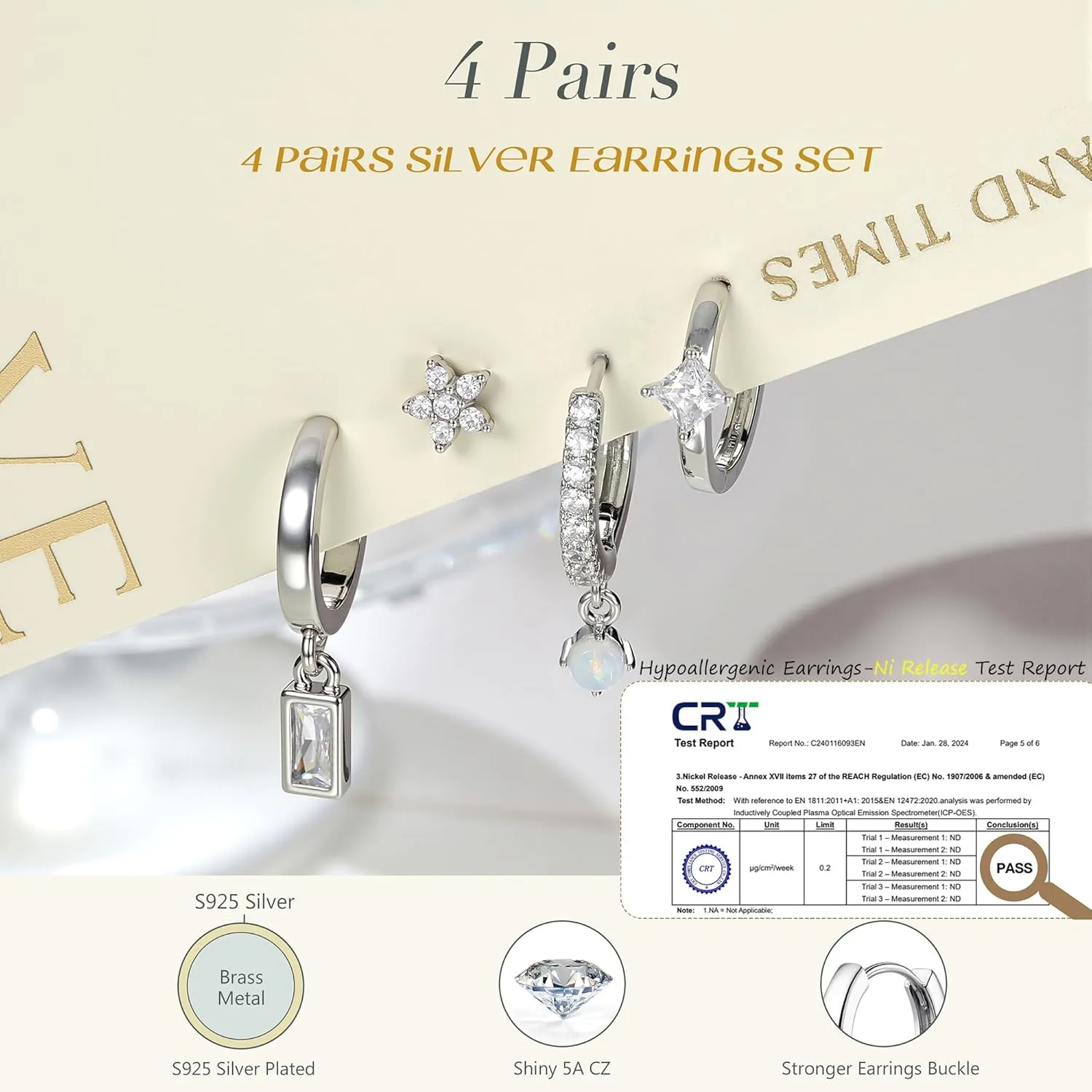 MILACOLATO 4 Pairs Silver Earrings for Women Trendy, 14K Gold Filled/Sterling Silver Plated Hypoallergenic Stud Huggie Hoop Earrings, Lightweight Gold Cartilage Earrings Stacks for Multiple Piercing Jewelry Gifts