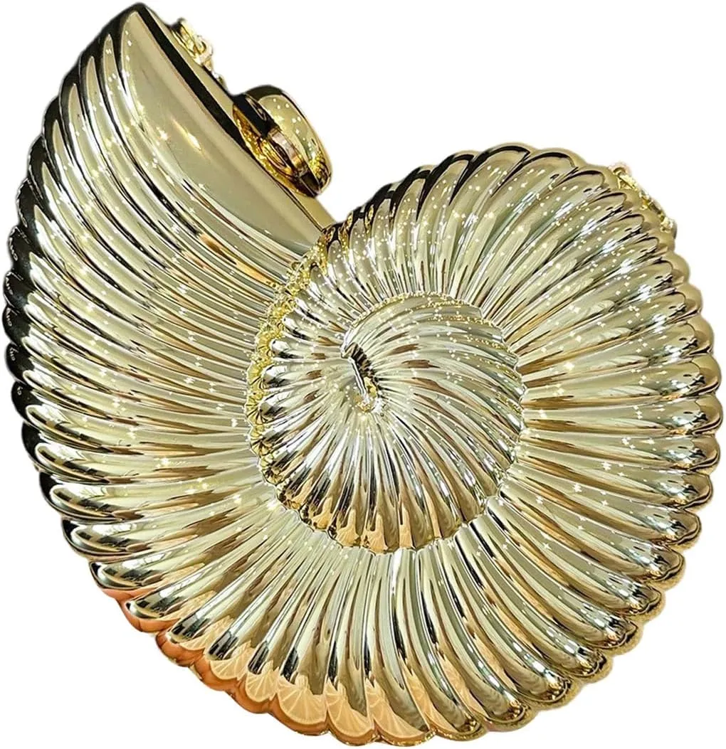 Milumia Women's Metallic Conch Shape Clutch Purse Elegant Chain Strap Mini Crossbody Bags