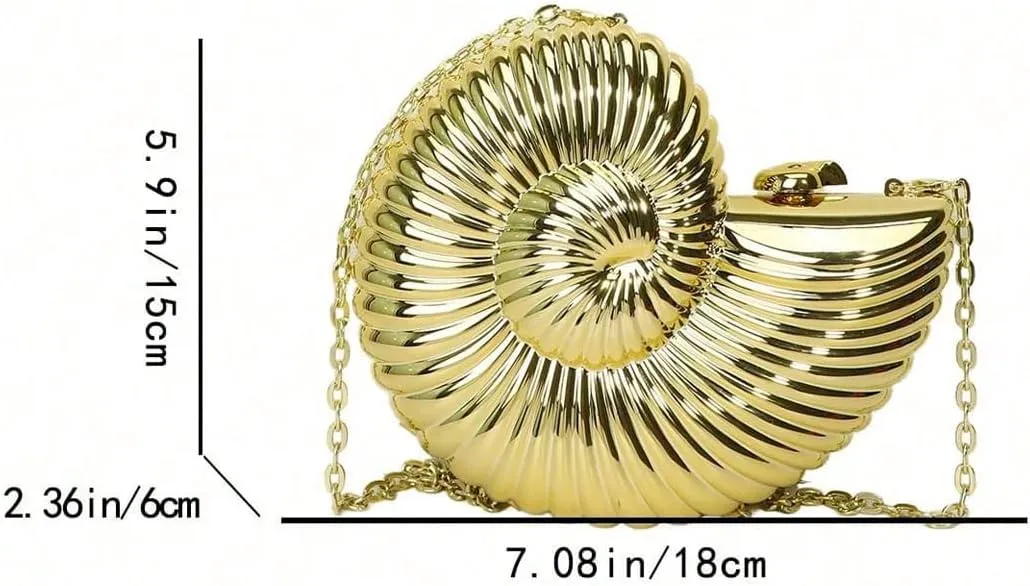 Milumia Women's Metallic Conch Shape Clutch Purse Elegant Chain Strap Mini Crossbody Bags