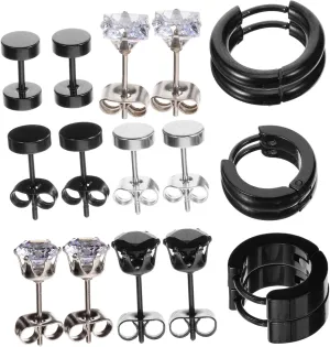 Mini Hoops Earrings Set for Women 9 Pairs Cz Hoop Earrings Minimalist Fashion Jewelry Lightweight Titanium Steel