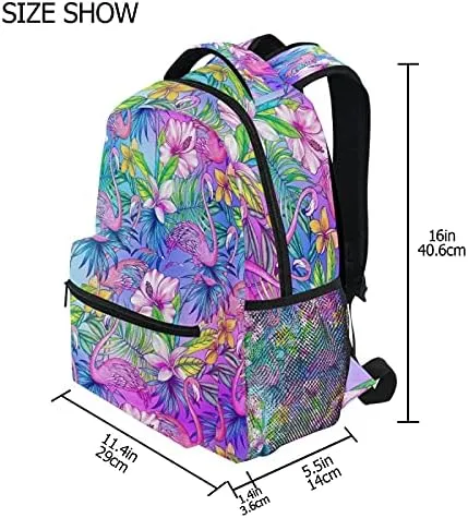 MNSRUU Student Travel School Backpack Pink Flamingo Tropical Bird Flower College Laptop Backpacks Business iPad Tablet Computer Bookbags for Adult Teen One Size