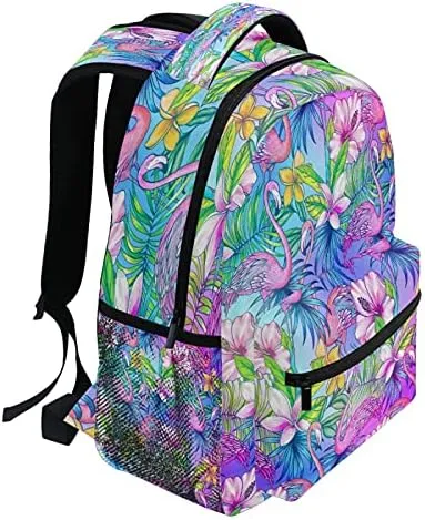 MNSRUU Student Travel School Backpack Pink Flamingo Tropical Bird Flower College Laptop Backpacks Business iPad Tablet Computer Bookbags for Adult Teen One Size