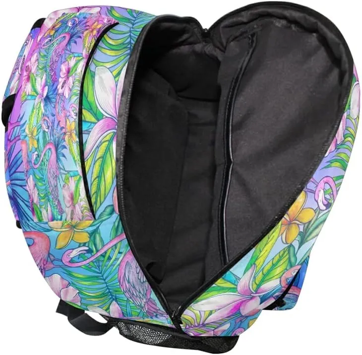 MNSRUU Student Travel School Backpack Pink Flamingo Tropical Bird Flower College Laptop Backpacks Business iPad Tablet Computer Bookbags for Adult Teen One Size