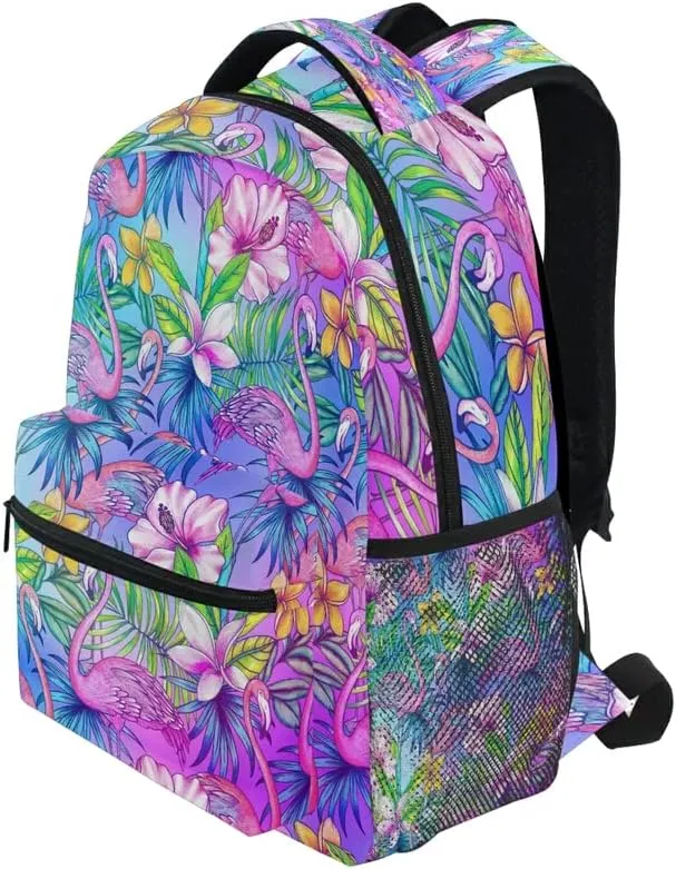 MNSRUU Student Travel School Backpack Pink Flamingo Tropical Bird Flower College Laptop Backpacks Business iPad Tablet Computer Bookbags for Adult Teen One Size