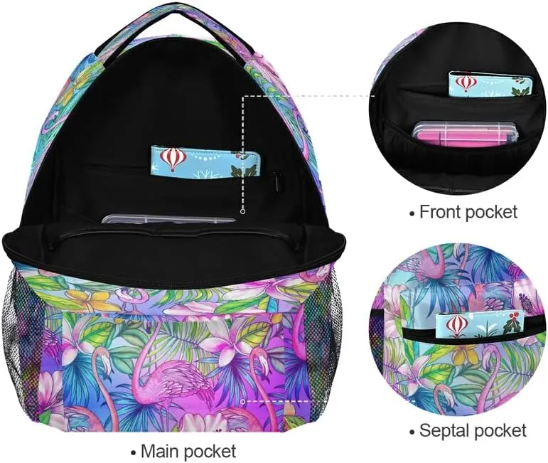 MNSRUU Student Travel School Backpack Pink Flamingo Tropical Bird Flower College Laptop Backpacks Business iPad Tablet Computer Bookbags for Adult Teen One Size