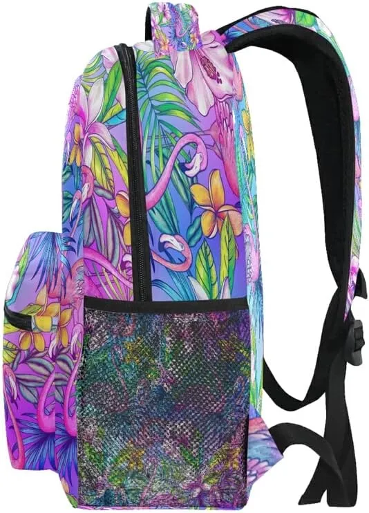 MNSRUU Student Travel School Backpack Pink Flamingo Tropical Bird Flower College Laptop Backpacks Business iPad Tablet Computer Bookbags for Adult Teen One Size