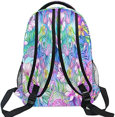 MNSRUU Student Travel School Backpack Pink Flamingo Tropical Bird Flower College Laptop Backpacks Business iPad Tablet Computer Bookbags for Adult Teen One Size