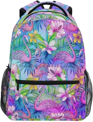MNSRUU Student Travel School Backpack Pink Flamingo Tropical Bird Flower College Laptop Backpacks Business iPad Tablet Computer Bookbags for Adult Teen One Size
