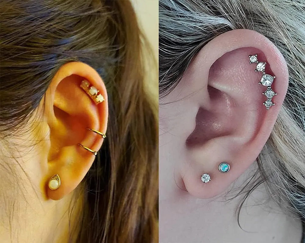 MODRSA Gold Cartilage Earring Silver Cartilage Piercing Jewelry 16g Helix Piercing Jewelry Cartilage Hoop Earring Helix Earrings Silver Cartilage Earring Stud 16 Gauge Cartilage Earrings for Women