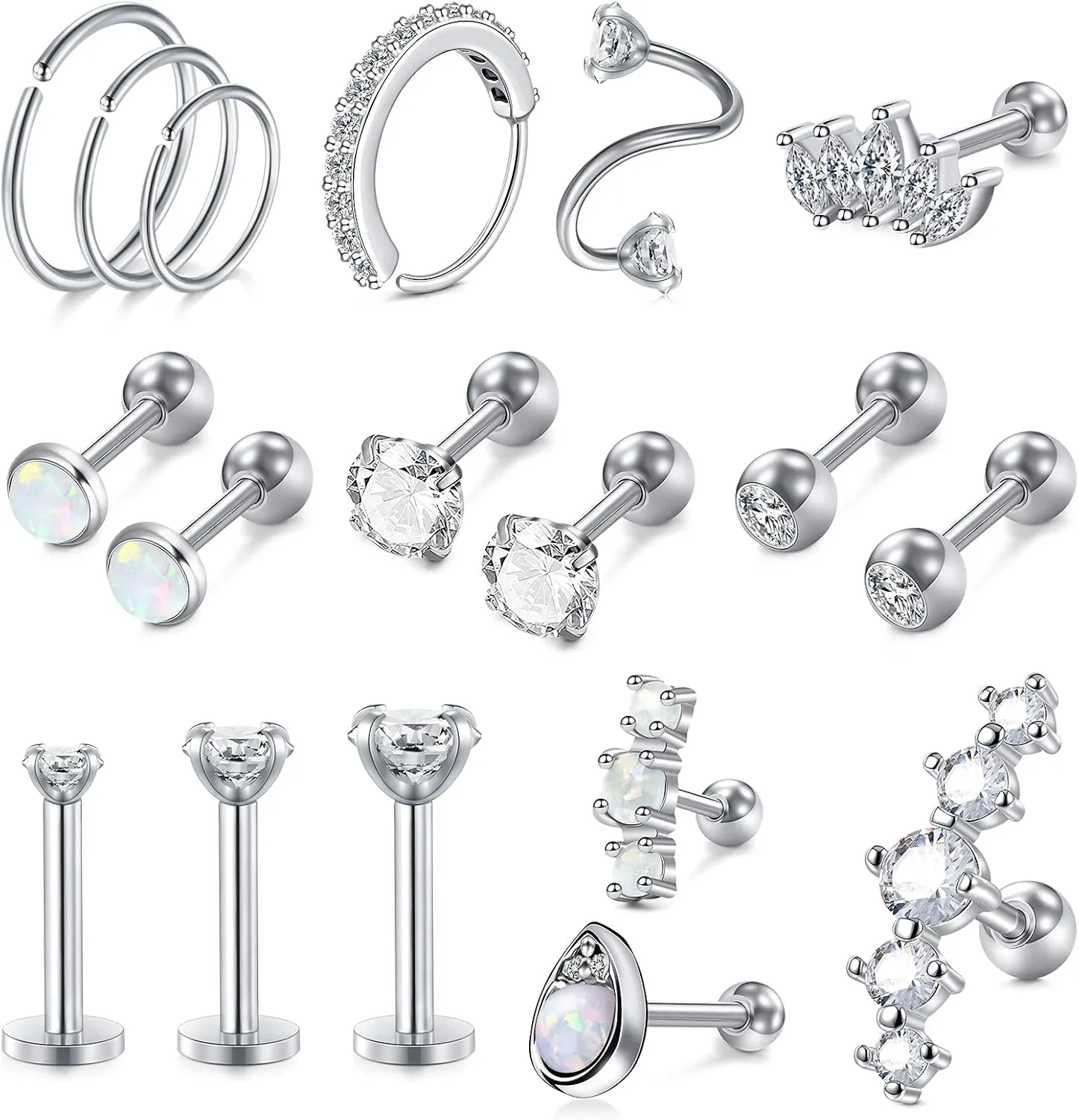MODRSA Gold Cartilage Earring Silver Cartilage Piercing Jewelry 16g Helix Piercing Jewelry Cartilage Hoop Earring Helix Earrings Silver Cartilage Earring Stud 16 Gauge Cartilage Earrings for Women