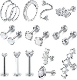 MODRSA Gold Cartilage Earring Silver Cartilage Piercing Jewelry 16g Helix Piercing Jewelry Cartilage Hoop Earring Helix Earrings Silver Cartilage Earring Stud 16 Gauge Cartilage Earrings for Women