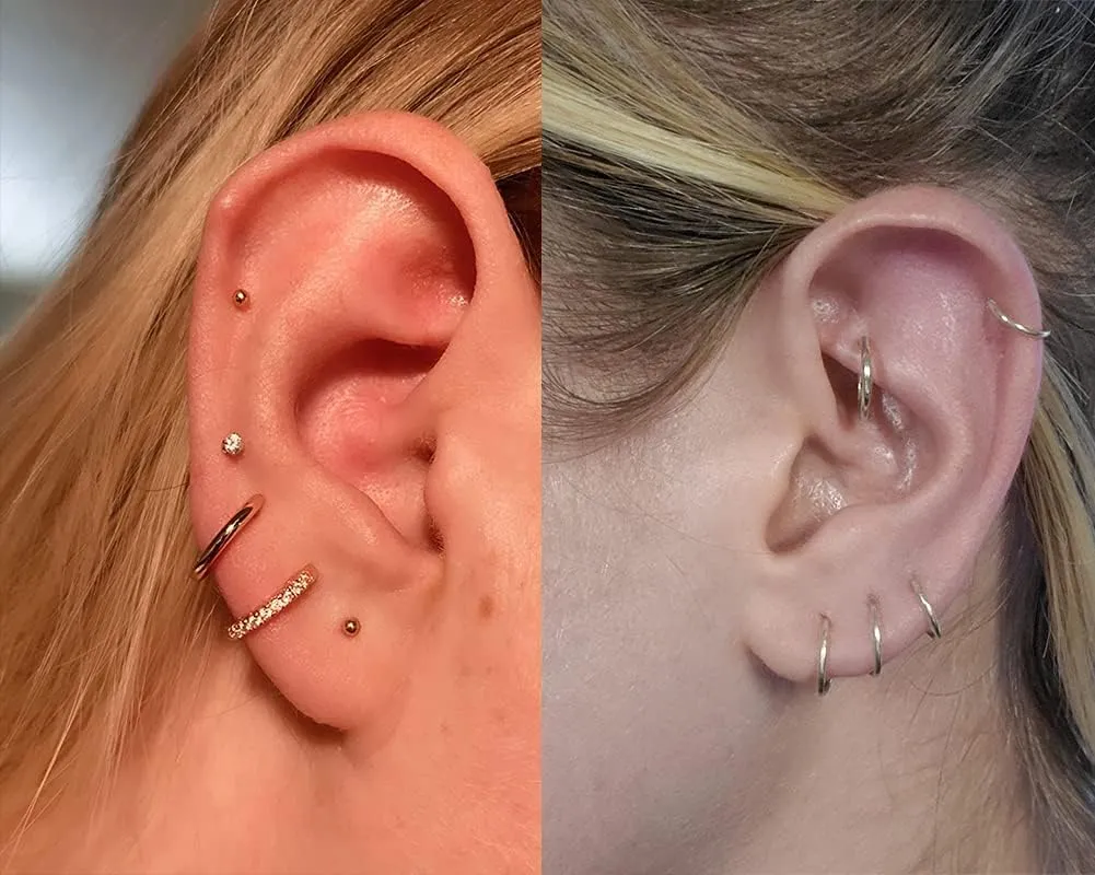 MODRSA Gold Cartilage Earring Silver Cartilage Piercing Jewelry 16g Helix Piercing Jewelry Cartilage Hoop Earring Helix Earrings Silver Cartilage Earring Stud 16 Gauge Cartilage Earrings for Women