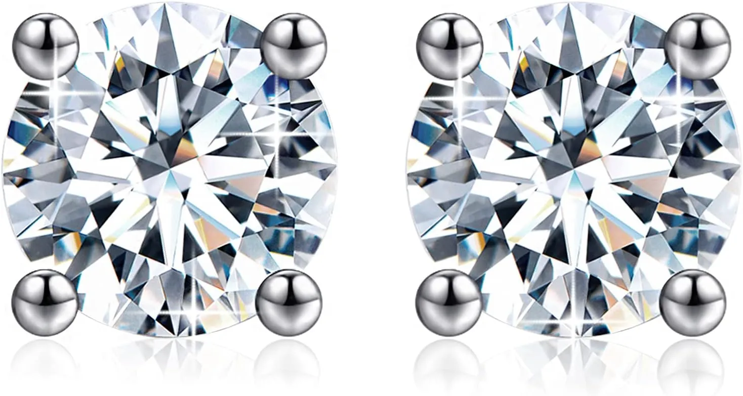 Moissanite Earrings Stud For Men And Women, 0.5ct-2.0ct Sterling Silver White Gold Plated Lab Created Diamond Studs Earring Fine Jewelry