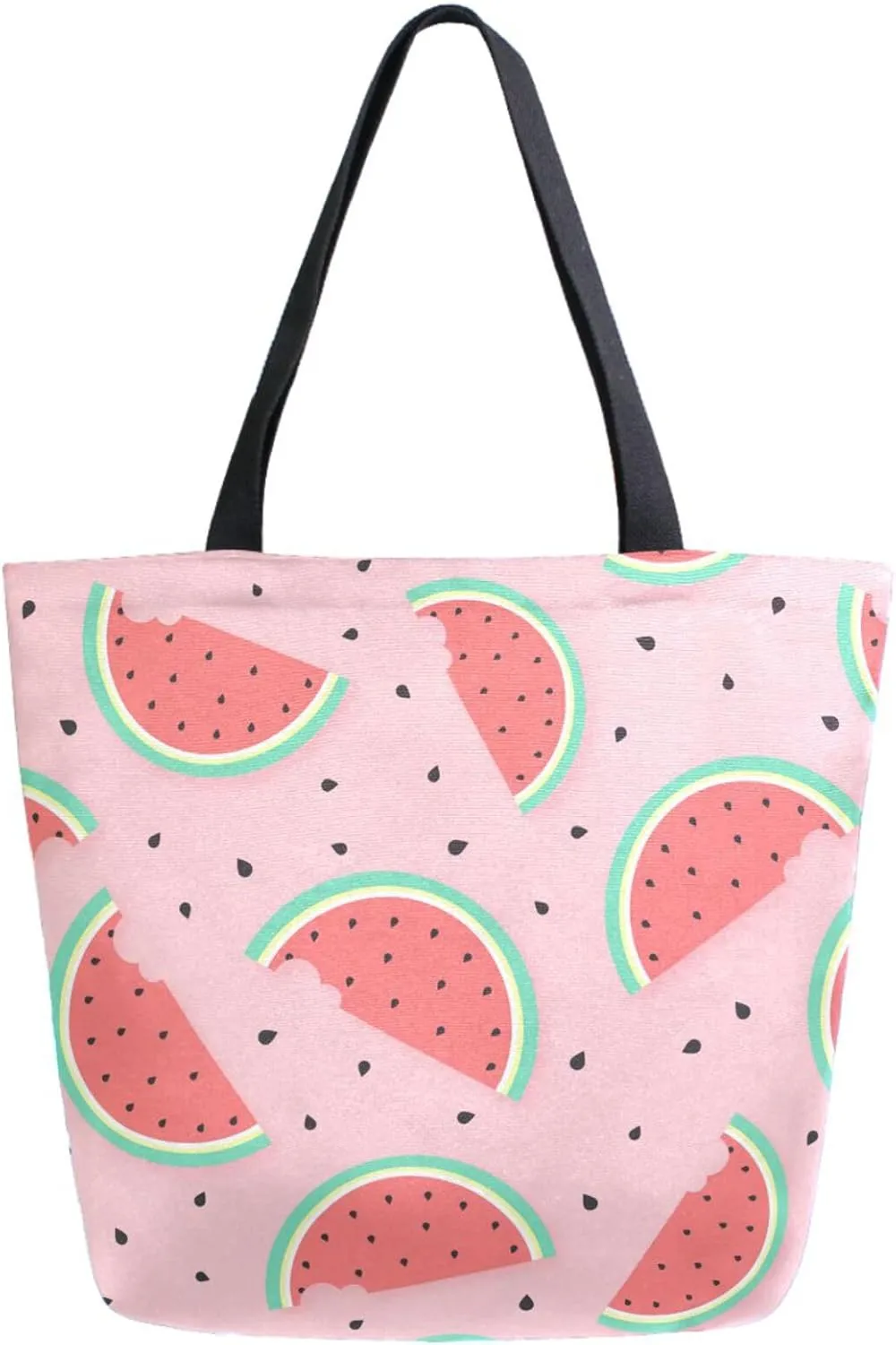 Naanle Summer Watermelon Pink Floral Extra Large Tote Long Handle Bags Canvas Reusable Market Beach Travel Gym Shopping Shoulder Bag