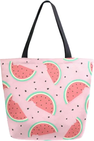 Naanle Summer Watermelon Pink Floral Extra Large Tote Long Handle Bags Canvas Reusable Market Beach Travel Gym Shopping Shoulder Bag
