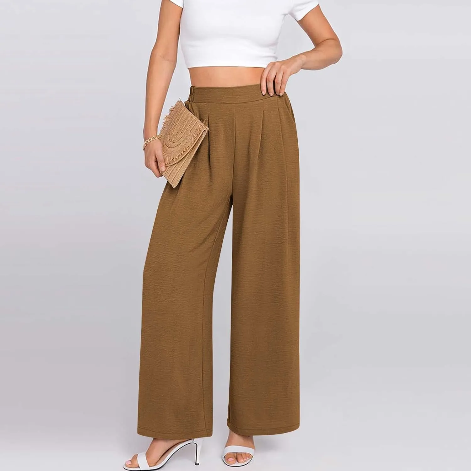 NaRHbrg Wide Leg Pants for Women High Waist Casual Long Palazzo Pants Work Business Casual Dress Pants Work Office Trousers