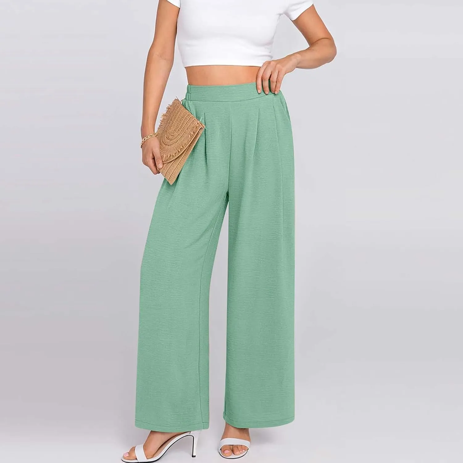 NaRHbrg Wide Leg Pants for Women High Waist Casual Long Palazzo Pants Work Business Casual Dress Pants Work Office Trousers
