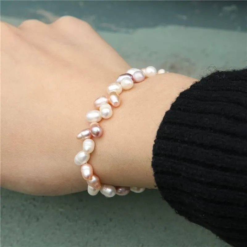 Natural Freshwater Pearls Bracelets Women 2022 Bangles Handmade White Baroque Pearls Beads Elastic Bracelet Men Fashion Jewelry - (Metal Color: 22; Length: 19cm)