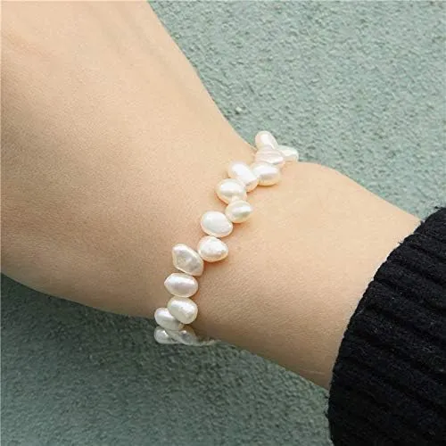 Natural Freshwater Pearls Bracelets Women 2022 Bangles Handmade White Baroque Pearls Beads Elastic Bracelet Men Fashion Jewelry - (Metal Color: 23; Length: 19cm)