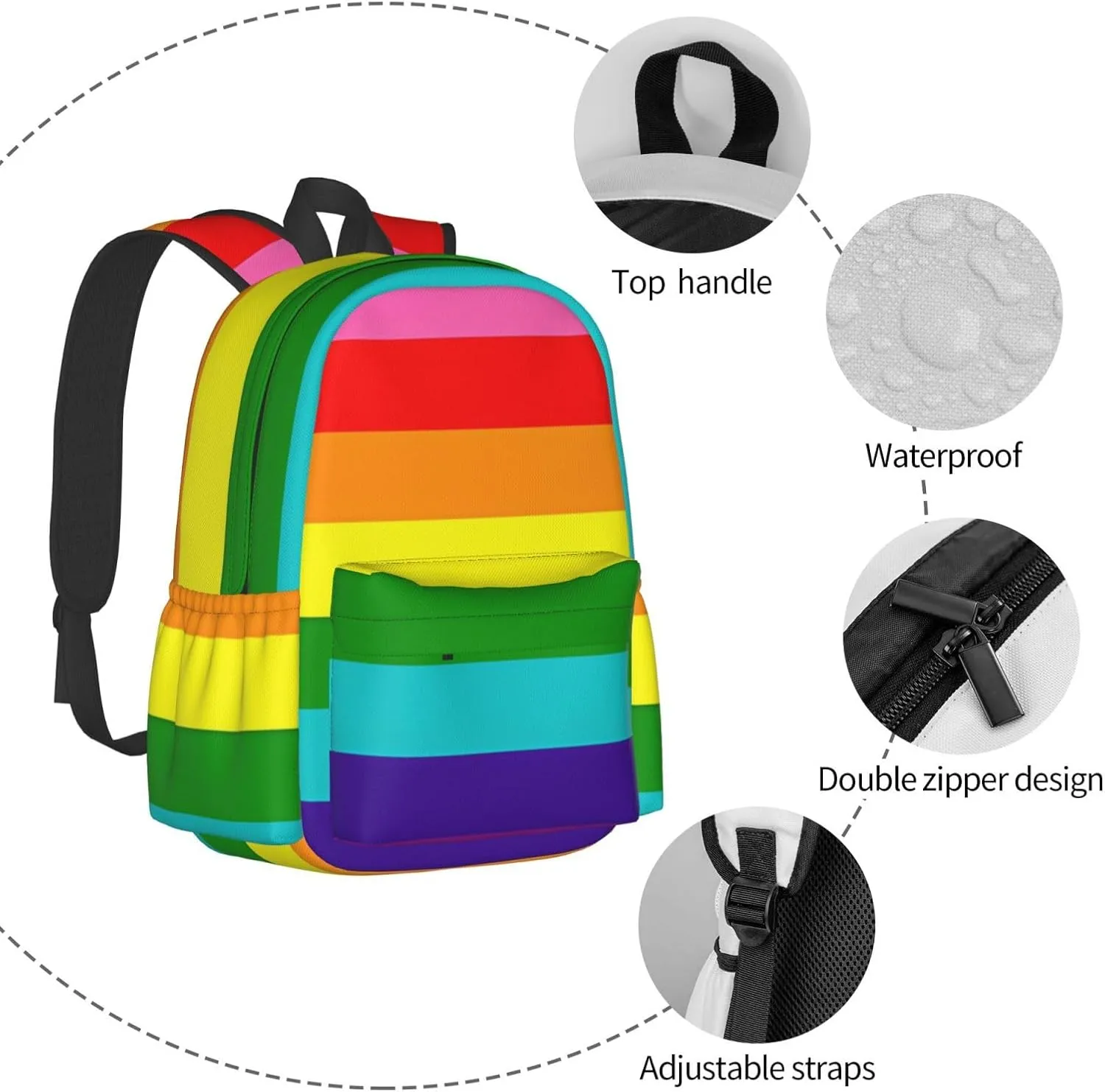Original Gay Pride Flag Laptop Backpack Shoulder Bag Laptop Pack Travel Backpacks Commuter Back Pack Casual Daypack Bags With Side Pockets