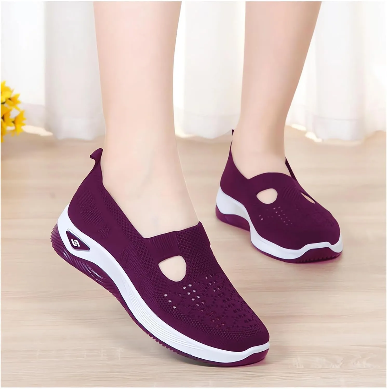 Orthopedic Shoes for Women Breathable Mesh Knitted Woven Low Top Walking Shoes Hands Free Slip On Sneakers Soft Sole Arch Support Non-Slip Shoe Diabetic Foam Walking Shoe