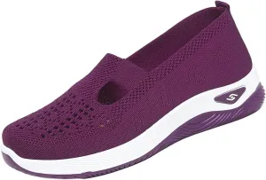 Orthopedic Shoes for Women Breathable Mesh Knitted Woven Low Top Walking Shoes Hands Free Slip On Sneakers Soft Sole Arch Support Non-Slip Shoe Diabetic Foam Walking Shoe