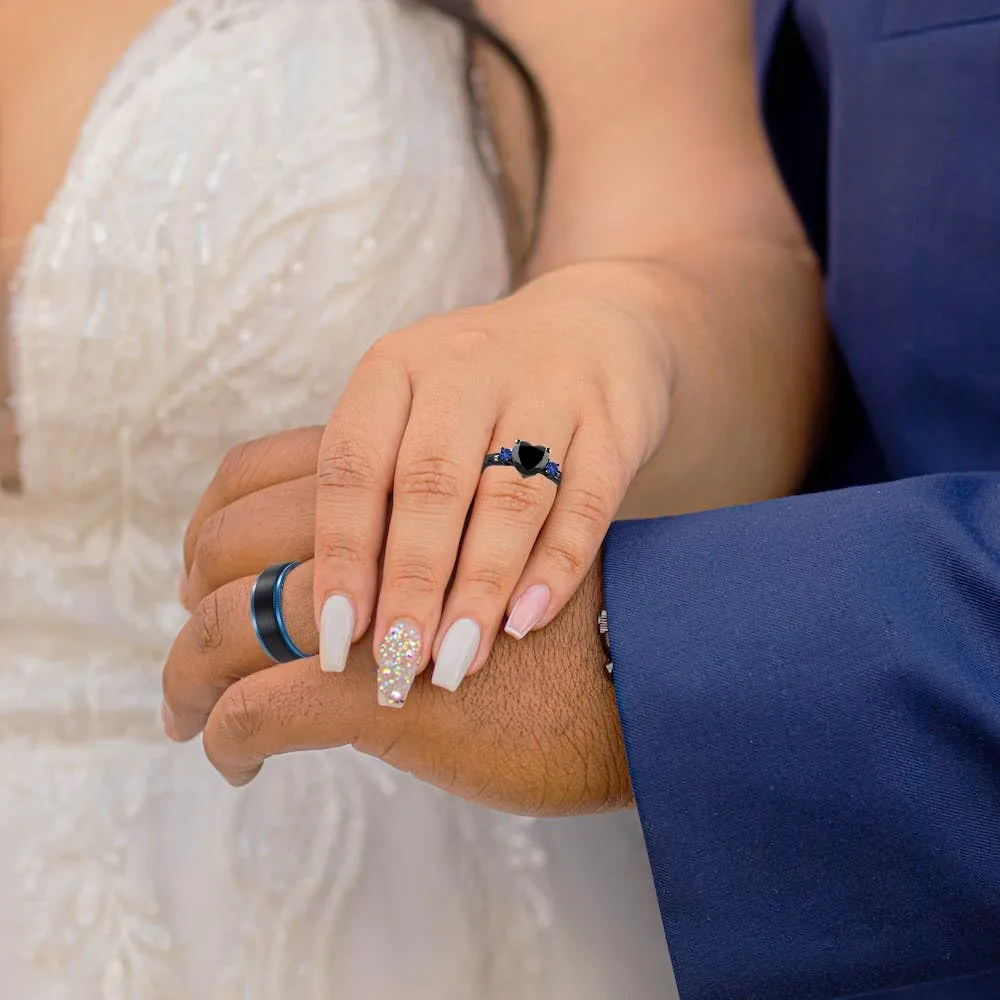 Ouryet Personalized Couple Matching Rings Set Stainless Steel Engraved Names Promise Rings for him and her black Matching Wedding Bands for Couples His and Her Engagement Rings,Size 5-13