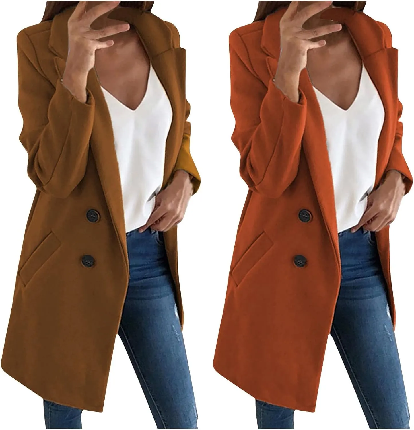 Overcoat for Women, Women's Tartan Trench Peacoat Elegant Notched Collar Coat Single Breasted Wool Jacket