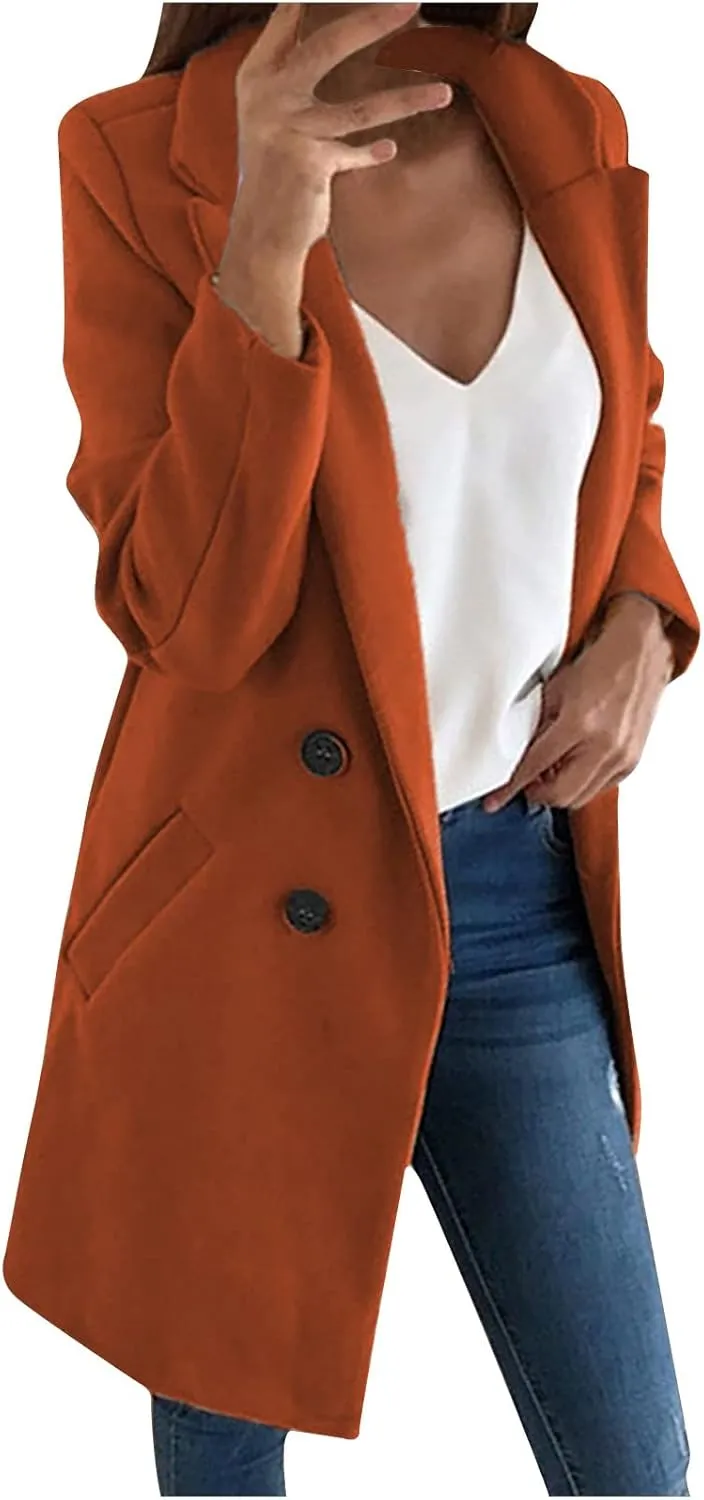 Overcoat for Women, Women's Tartan Trench Peacoat Elegant Notched Collar Coat Single Breasted Wool Jacket
