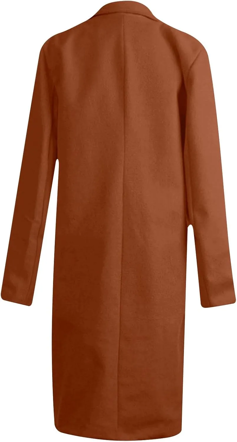 Overcoat for Women, Women's Tartan Trench Peacoat Elegant Notched Collar Coat Single Breasted Wool Jacket