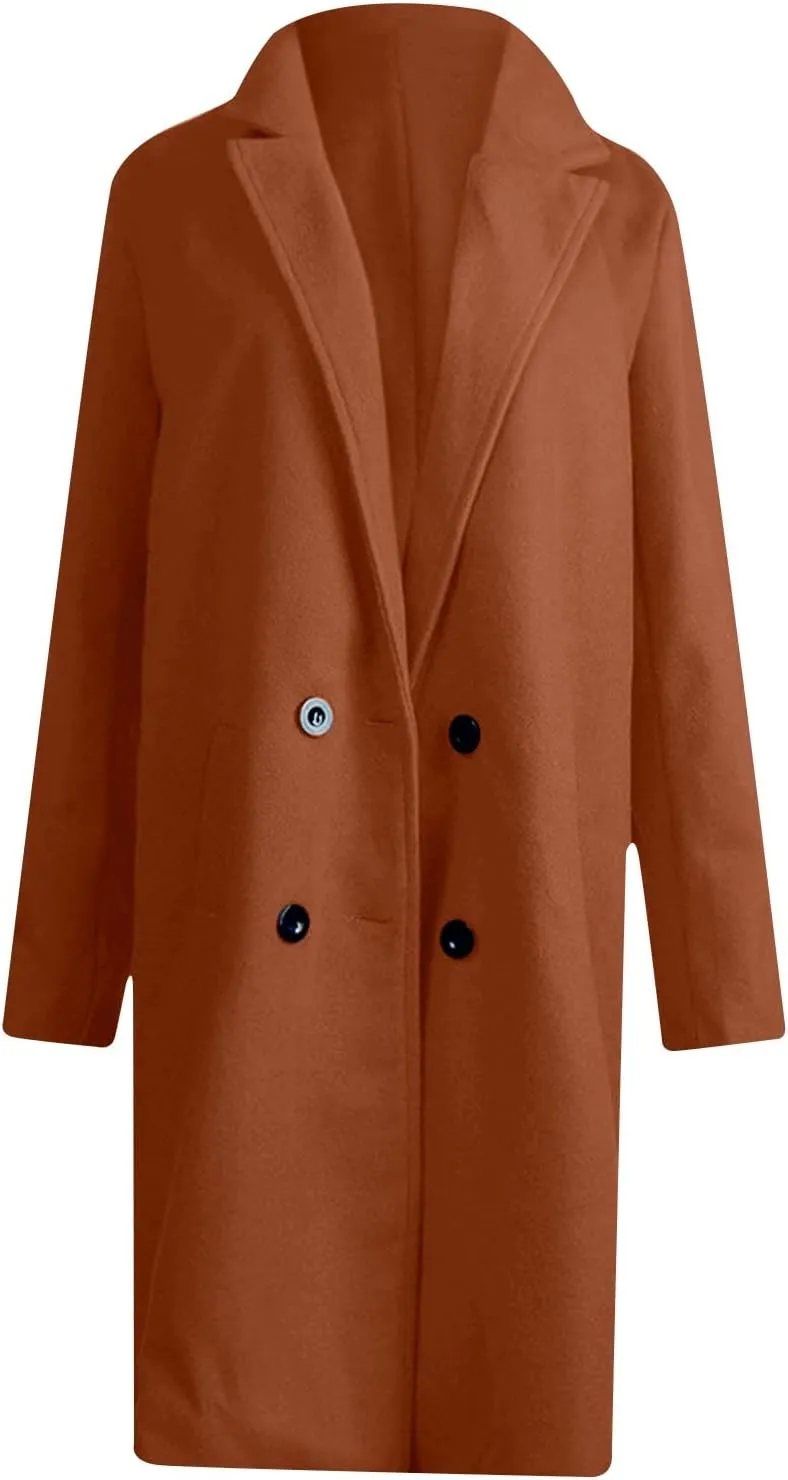 Overcoat for Women, Women's Tartan Trench Peacoat Elegant Notched Collar Coat Single Breasted Wool Jacket