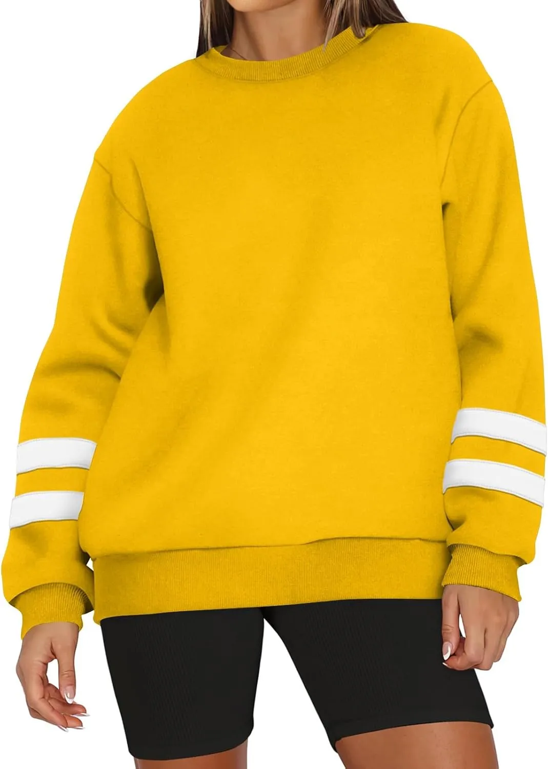 Oversized Crewneck Sweatshirt Women Fleece Pullover Sweaters Plus Size Cute Teen Preppy Striped Sweat Shirts Y2K Tops