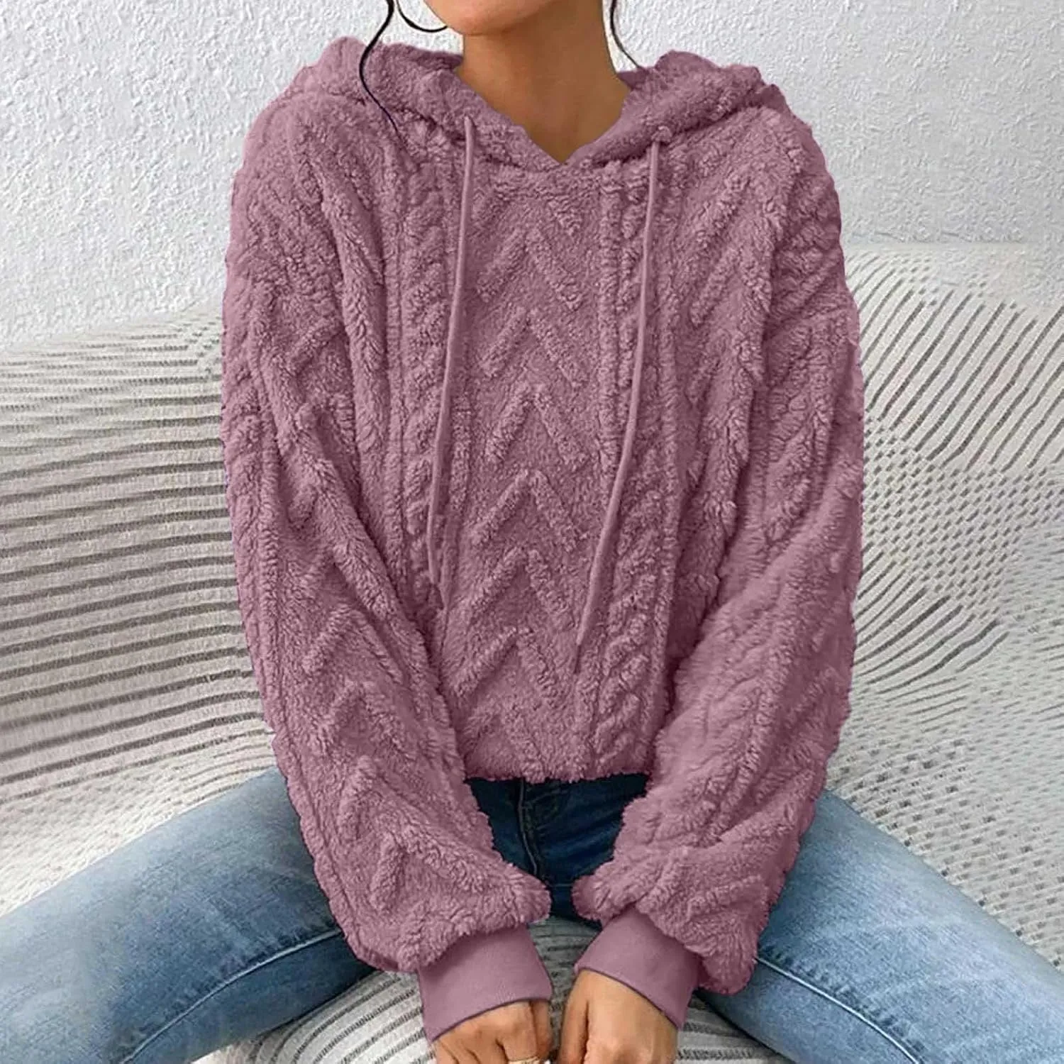 Oversized Hoodie For Women, Cable Knit Fuzzy Pullover Sweatshirt, Fall Clothes
