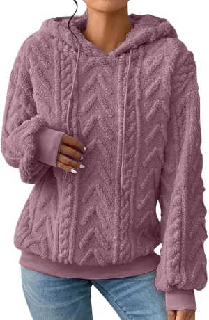 Oversized Hoodie For Women, Cable Knit Fuzzy Pullover Sweatshirt, Fall Clothes